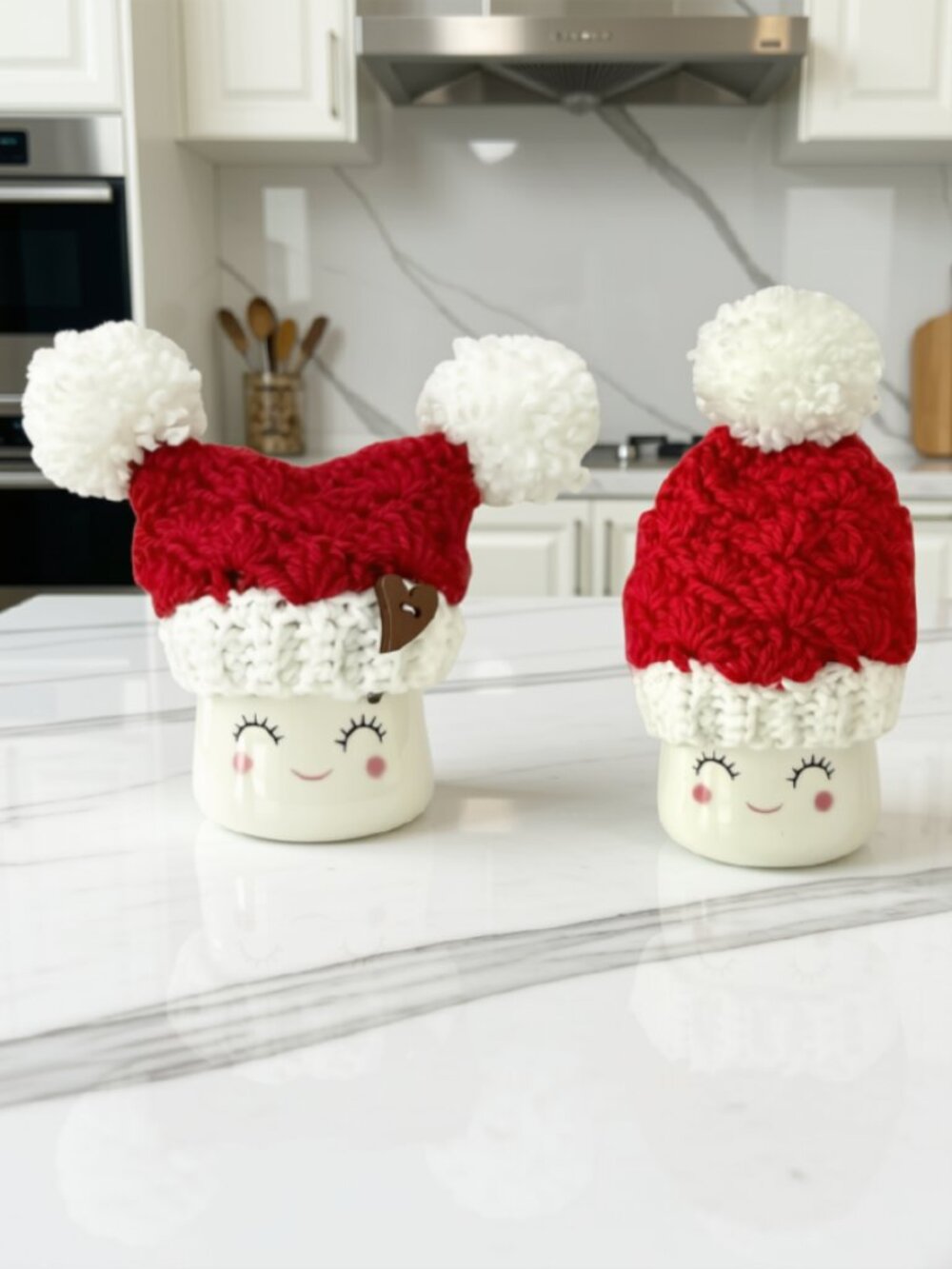 Set/2 Handmade Crochet Christmas Marshmallow Mug Hats